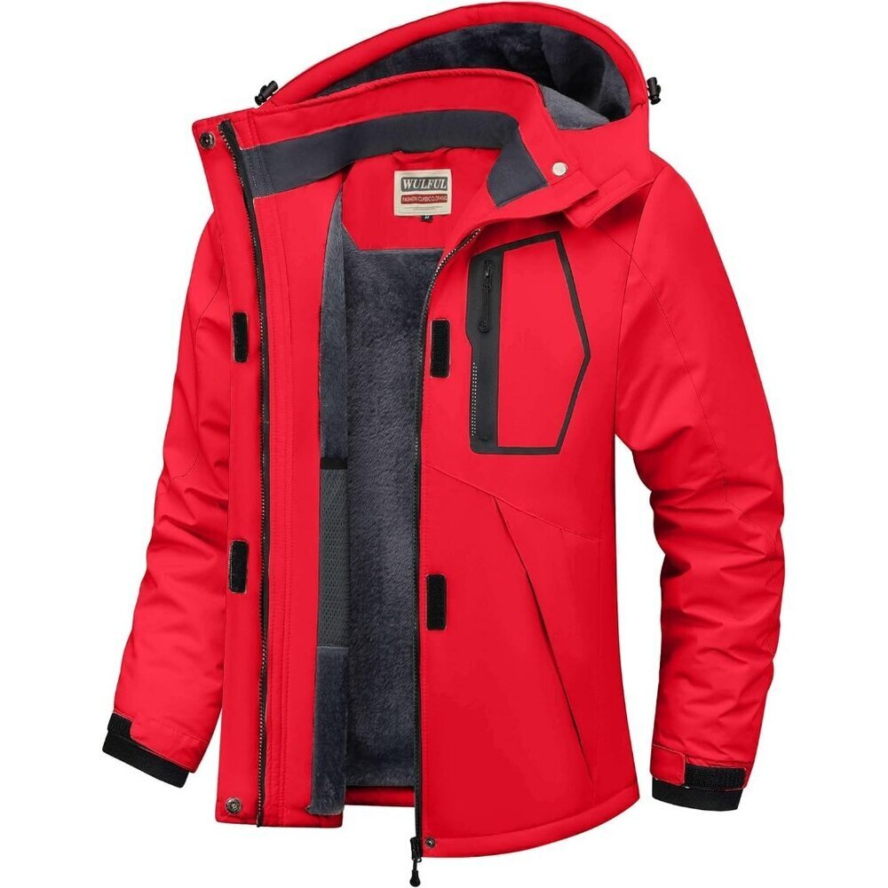 Women's Red Waterproof Ski Jacket Warm Winter Coats Windproof with Hood
